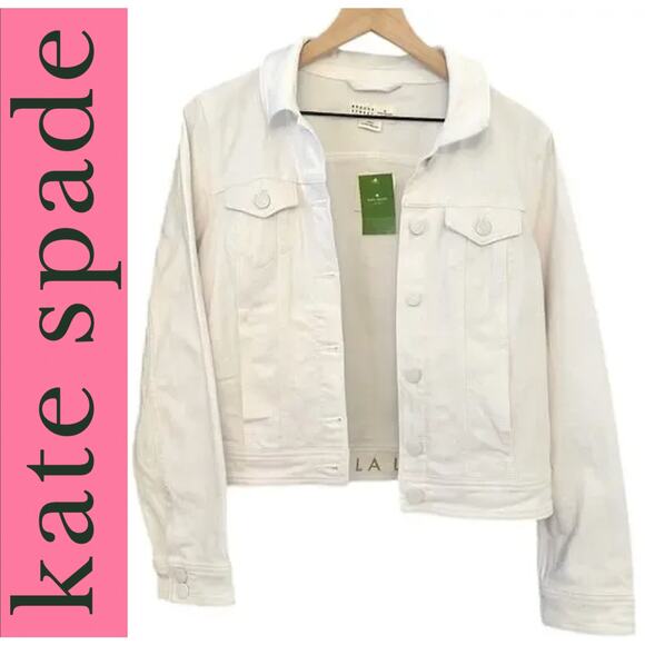 $298 KATE SPADE NWT Classic All White Denim Jean Jacket – Large - Picture 2 of 15